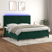 Letto a Molle con Materasso e LED Verde Scuro 200x200cm Velluto 3136206