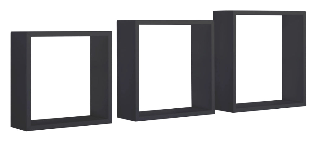 Set 3 Mensole da Parete Cubo in Fibra di Legno Incubo Slim Nero