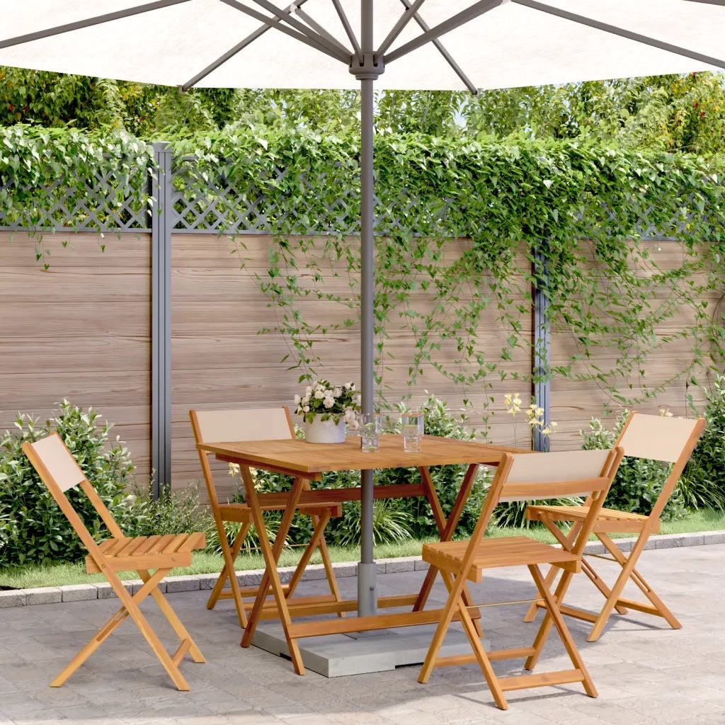 Set Pranzo da Giardino 5 pz | Set Salotto da Giardino Beige in Tessuto e Legno Massello