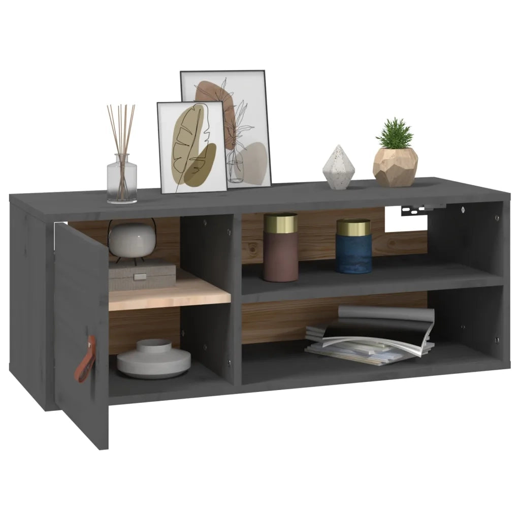 Pensili 2 pz Grigi 80x30x30 cm in Legno Massello di Pino 818390