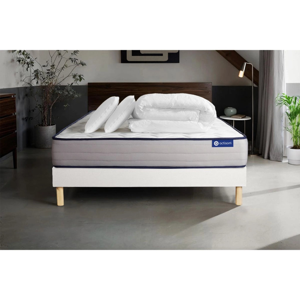Pacchetto letto completo - Materasso 140x200cm + Box spring con doghe (kit) + 2 cuscini + Piumino - Actilatex Form