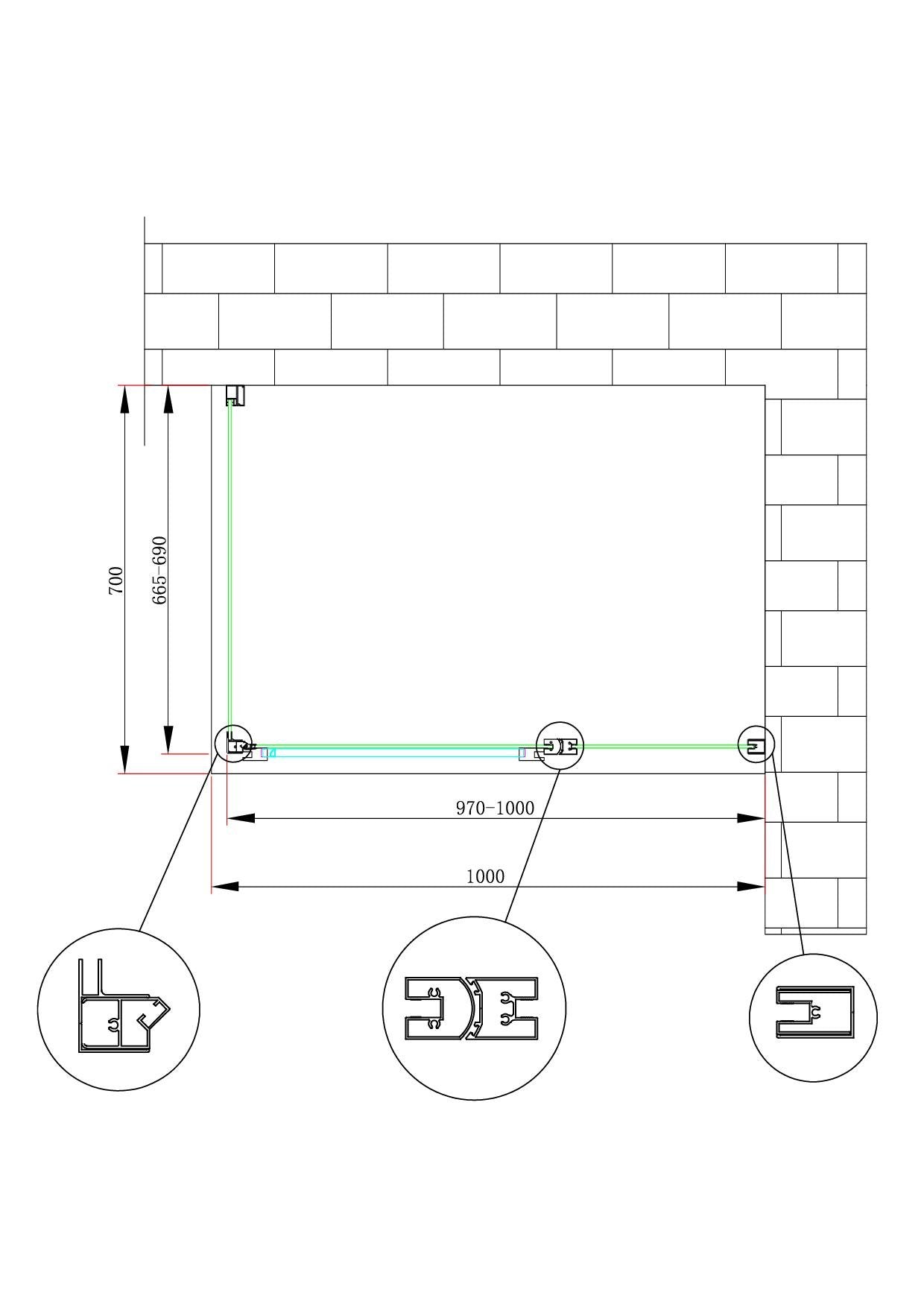Box doccia angolare parete fissa e porta battente e fisso in linea vetro 6 mm reversibile Misura Fisso 66,5-69 porta 97-100 (35+65)  