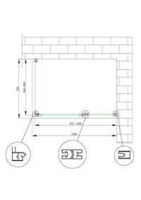 Box doccia angolare parete fissa e porta battente e fisso in linea vetro 6 mm reversibile Misura Fisso 66,5-69 porta 97-100 (35+65)  