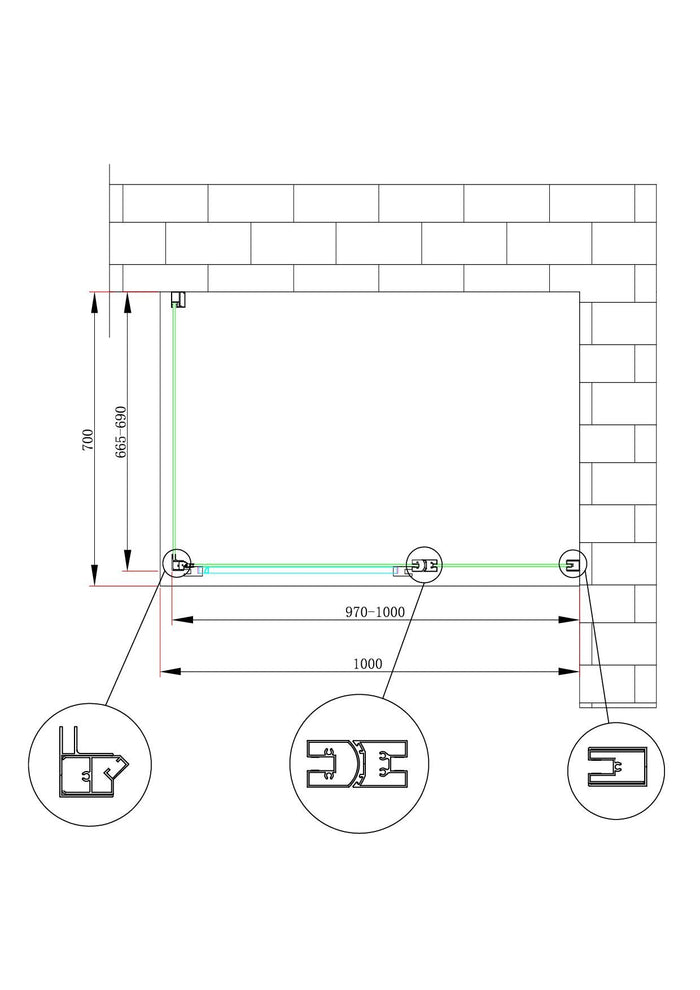 Box doccia angolare parete fissa e porta battente e fisso in linea vetro 6 mm reversibile Misura Fisso 66,5-69 porta 97-100 (35+65)  