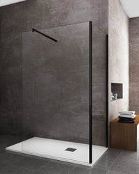 Parete Doccia Angolare walk-in h 200 vetro 8MM trasparente Telaio Nero con Accessori - 80X110 REVERSIBILE