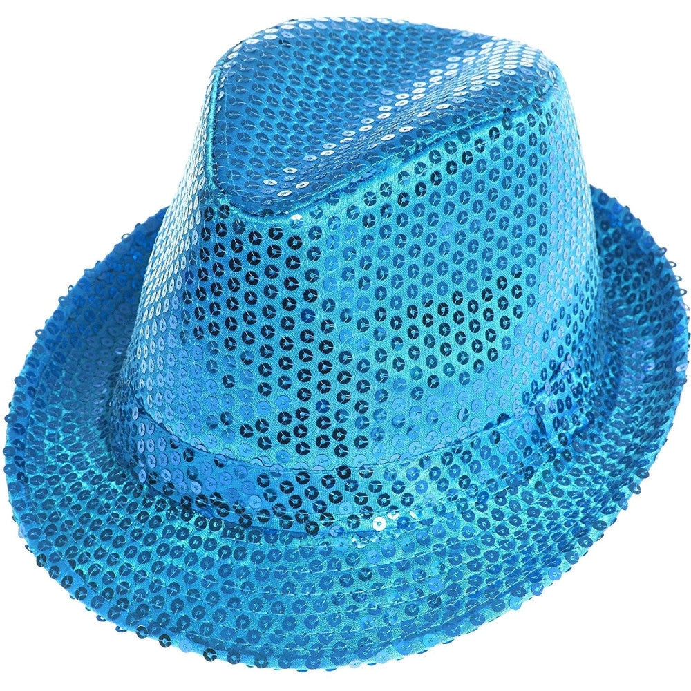 Trade Shop - Cappello Borsalino Paillettes Azzurro Spettacolo Teatro Paillette Uomo Donna -