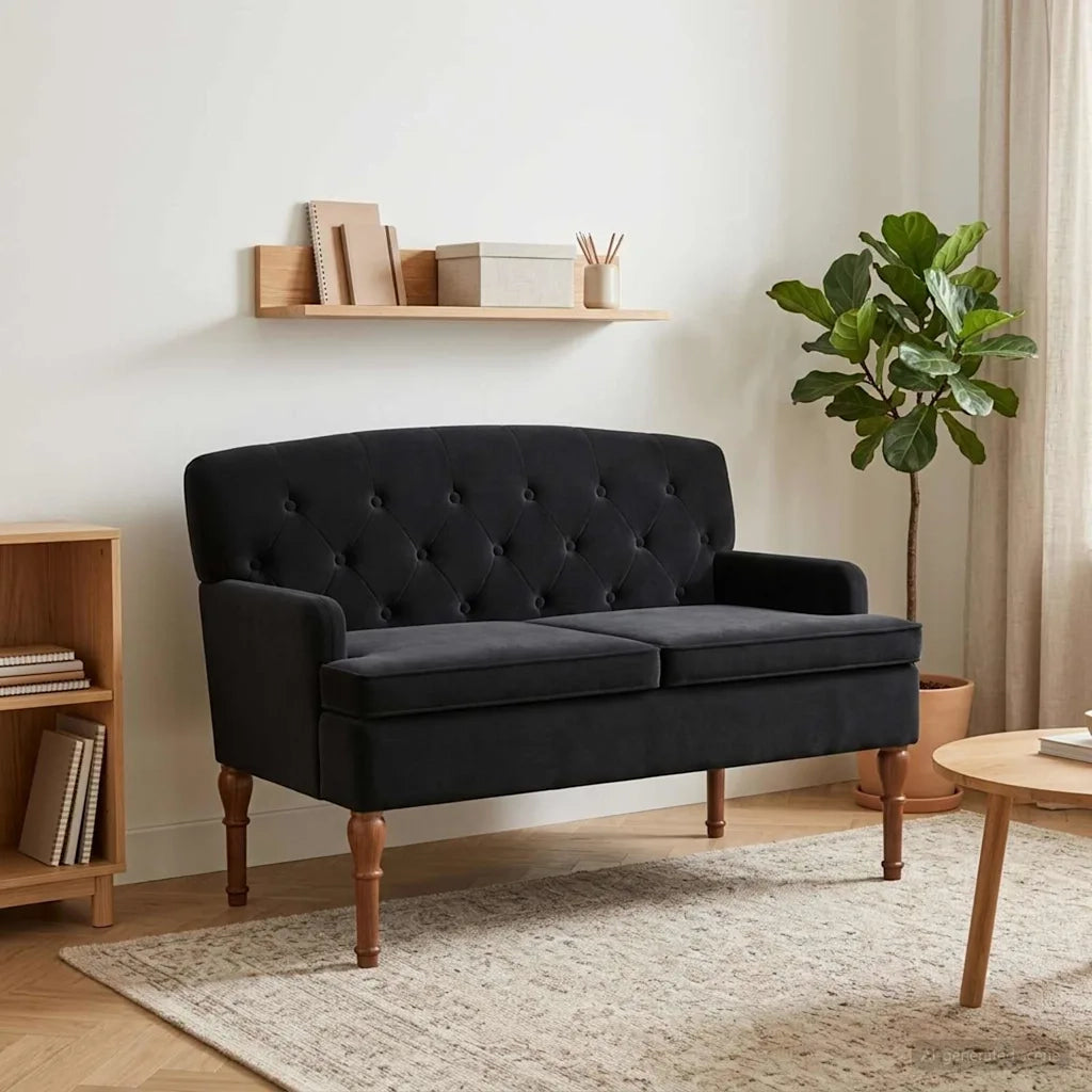 Loveseat con bottoni imbottiti Nero 111 x 65 x 79 cm Velluto 42041849