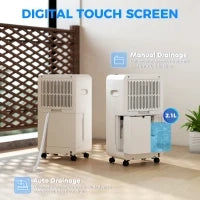 Deumidificatore 12 L/giorno, silenzioso, serbatoio d'acqua 2,1 L, display LED, 28x18,5x50,5cm, bianco