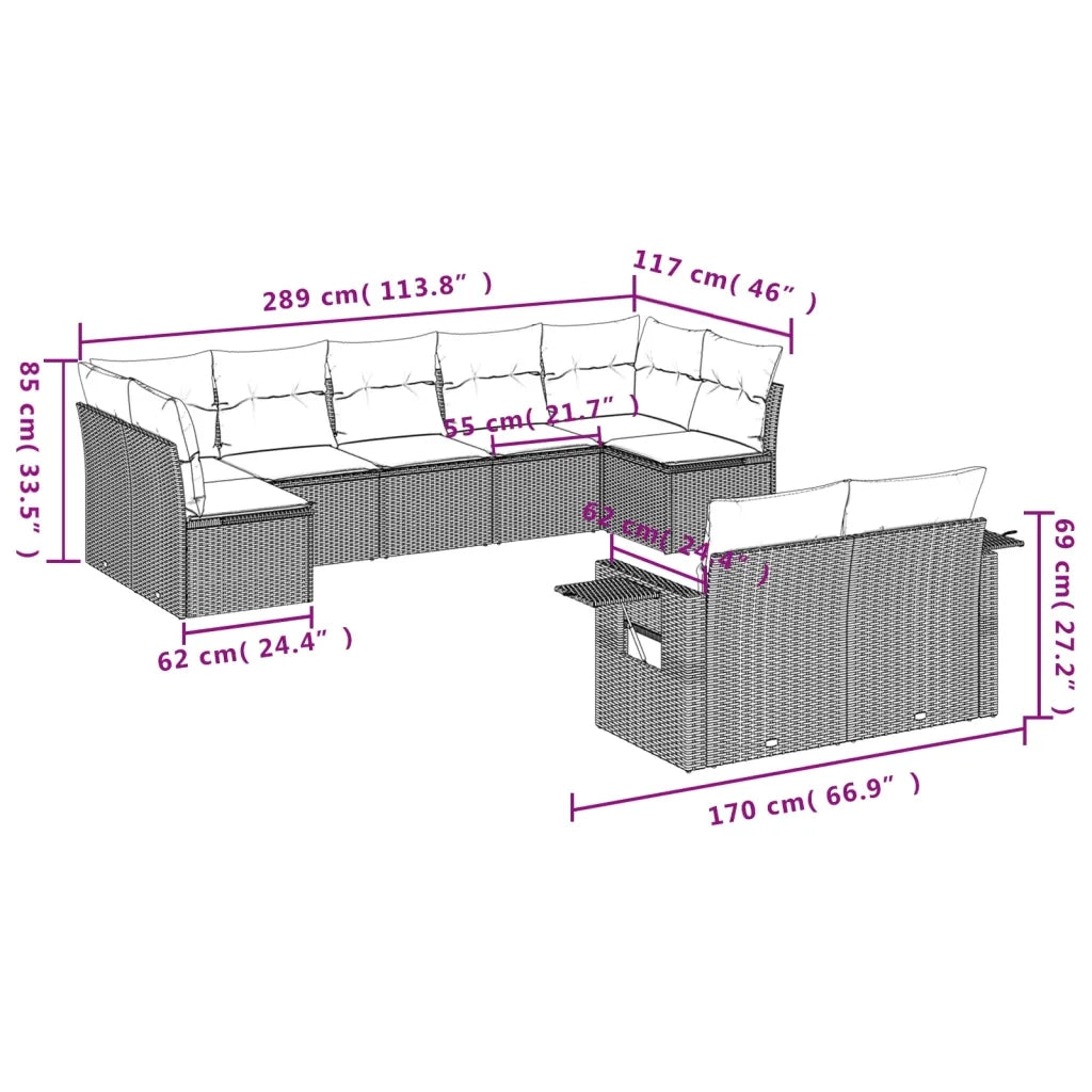 Set Divani da Giardino 9 pz con Cuscini Nero in Polyrattancod mxl 88865