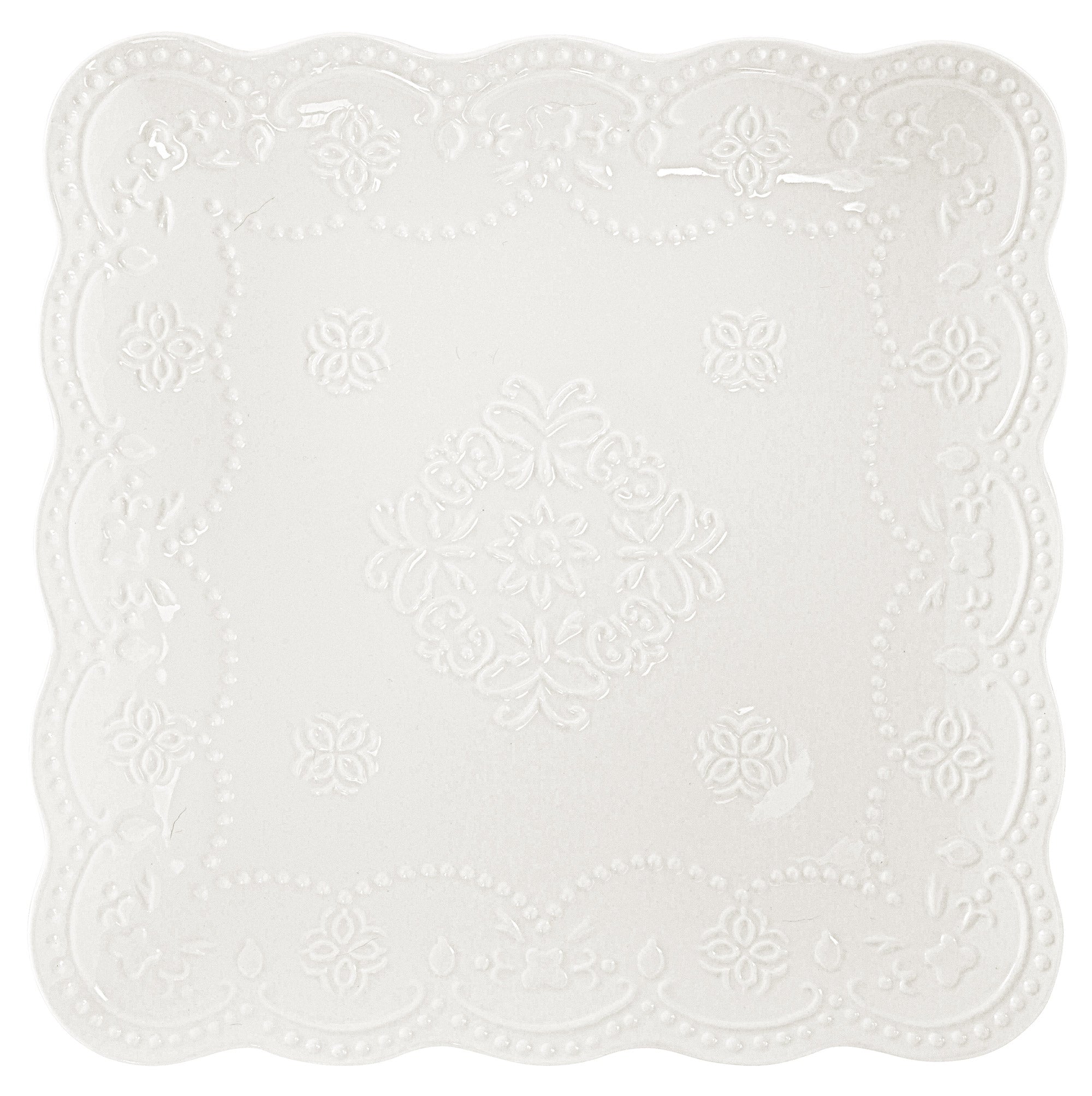 Piatto Quadrato 25,5x25,5 cm Traforato in Porcellana Kaleidos Charme Bianco