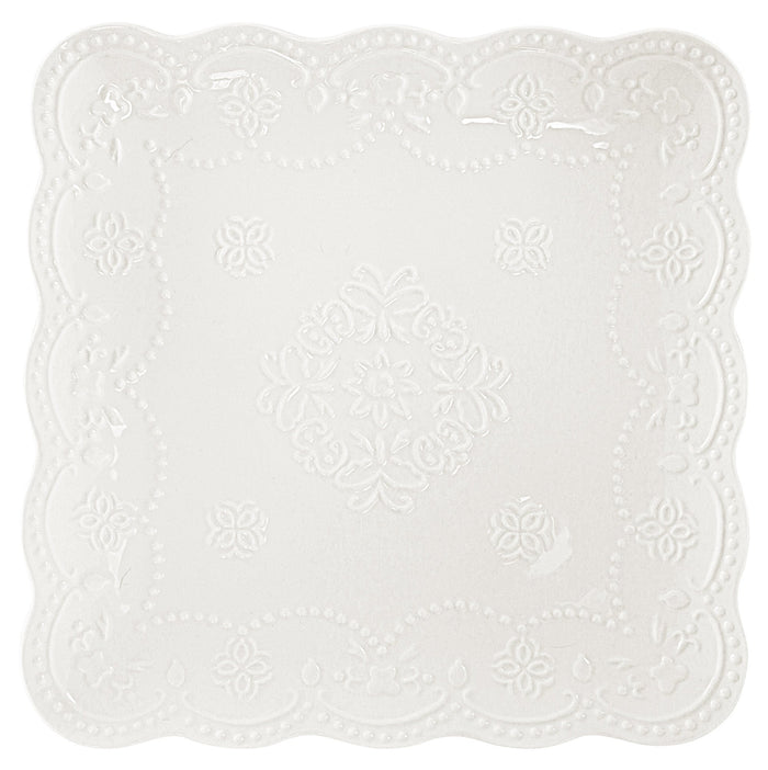 Piatto Quadrato 25,5x25,5 cm Traforato in Porcellana Kaleidos Charme Bianco