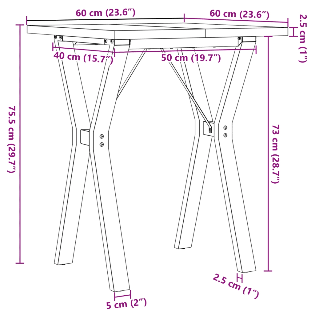 Tavolo da Pranzo Telaio a Y 60x60x75,5 cm Legno Pino e Acciaio