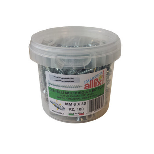 Tasselli con vite F4 6x30 mm in nylon ancorante testa svasata piana PH 100+100 pezzi