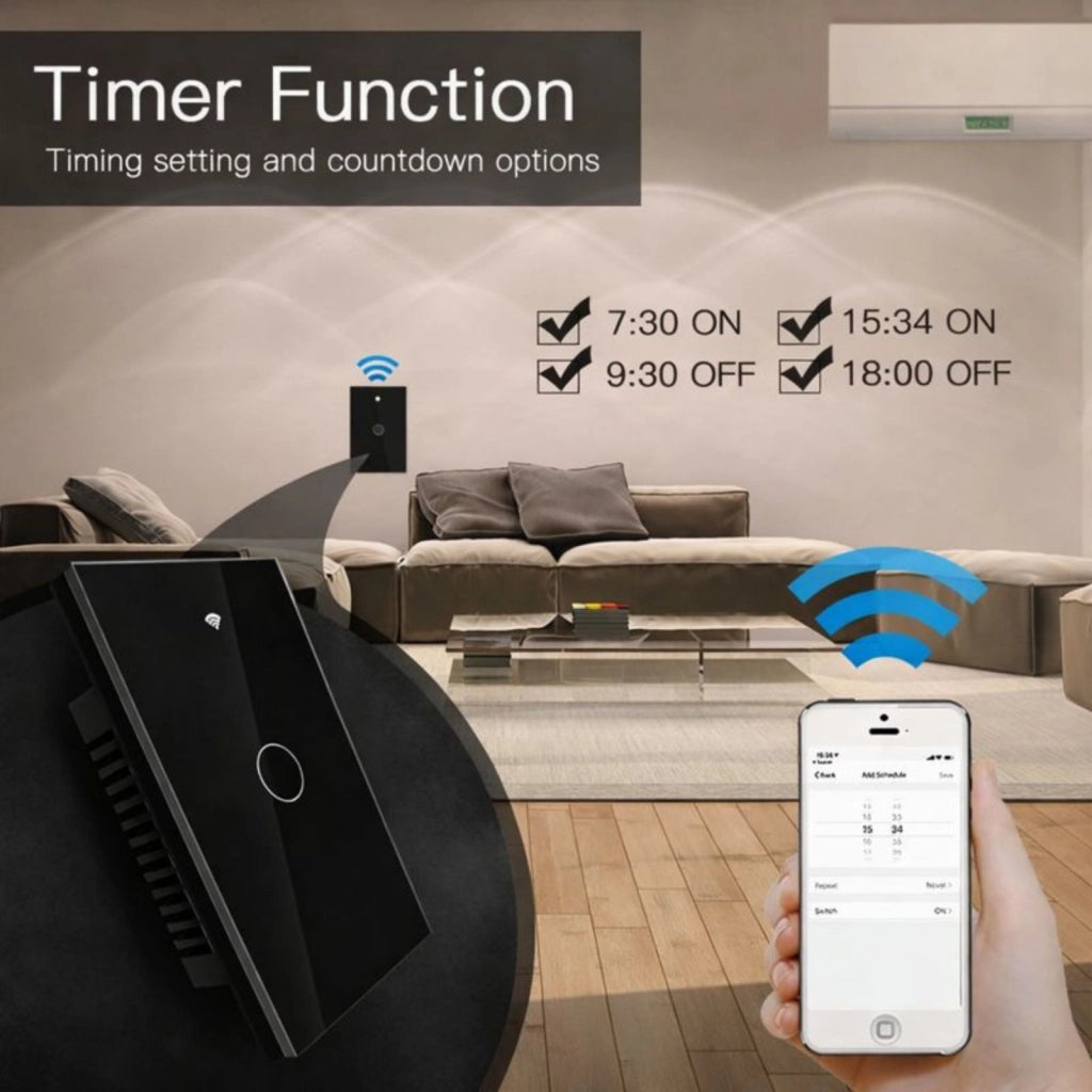 Interruttore Da Incasso Scatola 503, Touch Nero, WIFI 2.4G Matter, TUYA, Smart Life,Apple Home, Google Home, Alexa, SmartThings, 10A, AC 90-250V, 50/60HZ, 120X72X38mm, IP20,Disponibili 1,2,3 Tasti (1 Tasto)
