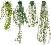 Piantine artificiali in vaso - 4 pezzi - UV-resistenti - impermeabili - altezze 60/65/80/83 cm - pianta finta