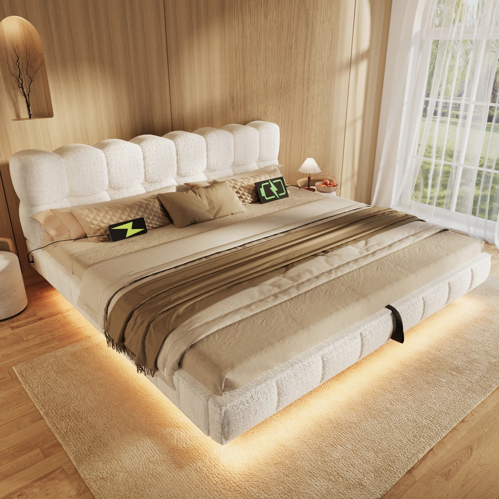letto imbottito chenille beige 180x200 cm