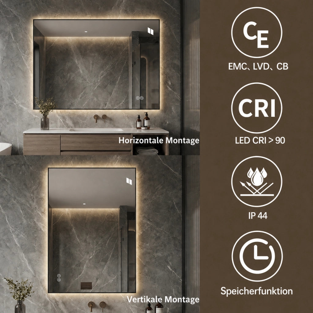 Specchio da bagno LED argento con antiappannamento