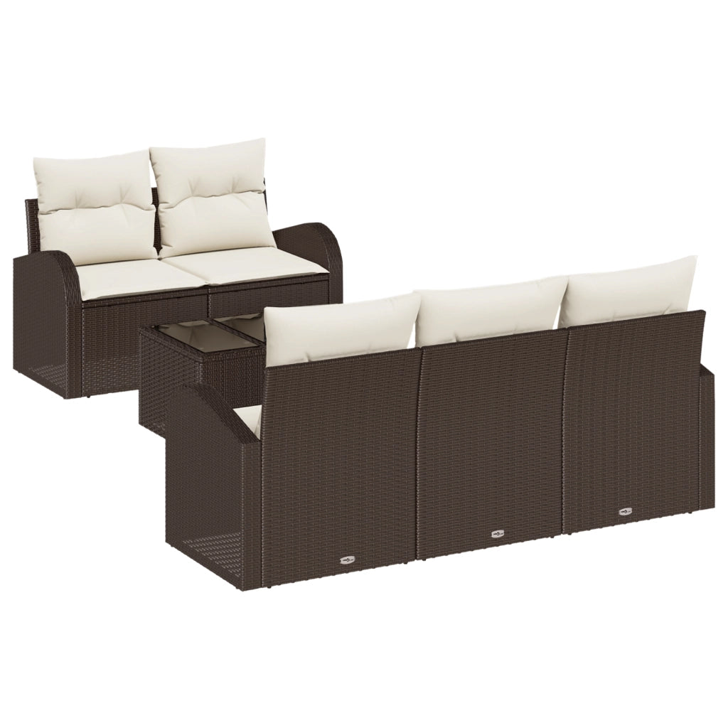 Set Divano da Giardino 6 Pezzi con Cuscini Marrone Polyrattan