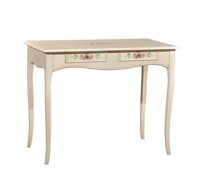 Consolle in legno 2 cassetti laccato avorio patinato con decori misura l.101 p.54 h.80 - Mobili 2G