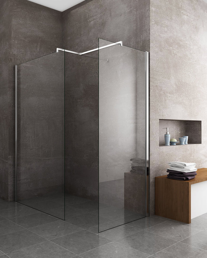 Doppia Parete Doccia Walk-in Con Braccio Di Sostegno Superiore a T Vetro 8 mm Reversibile 68-70 x 73-75 H 200 cm