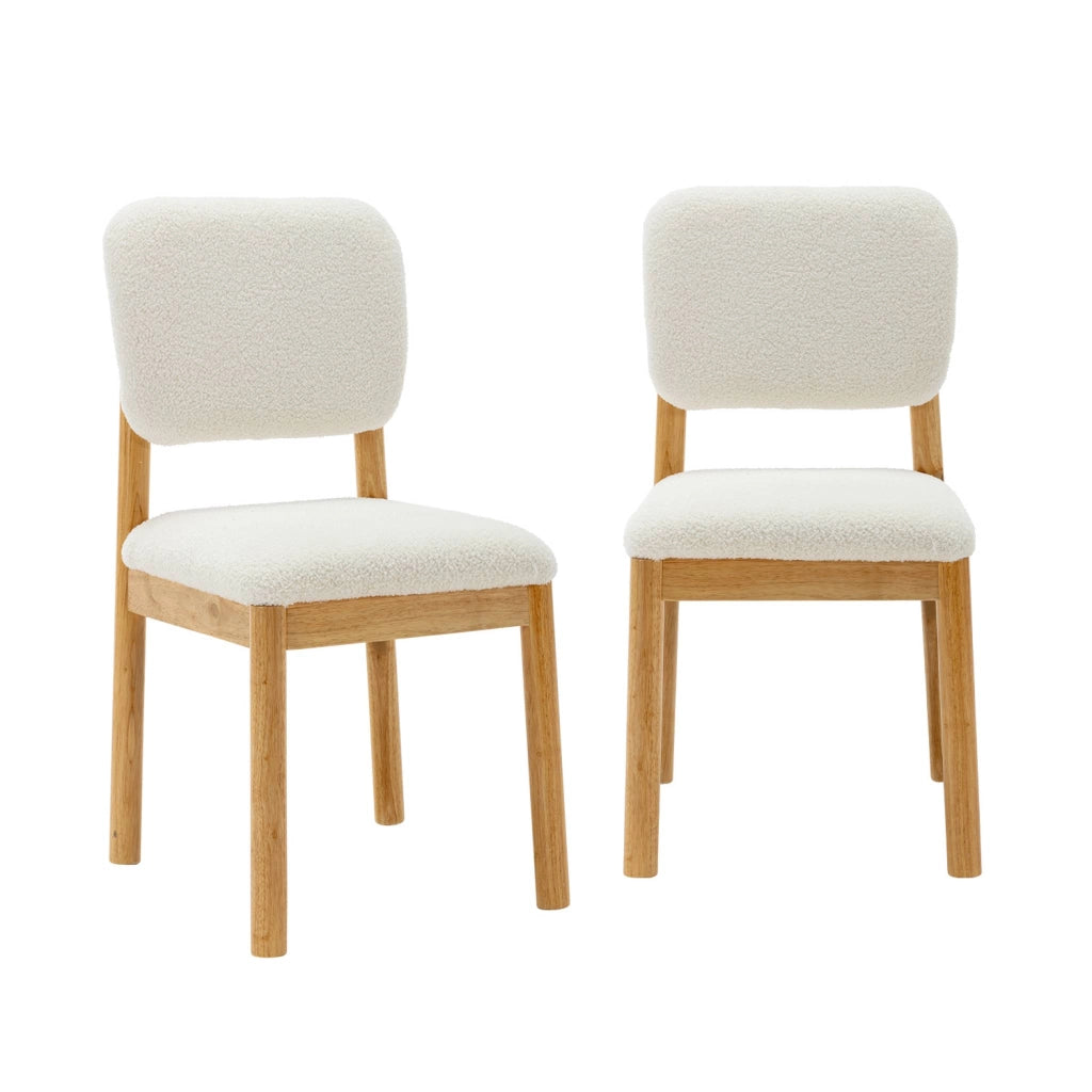 Set di 2 sedie imbottite in legno di hevea e bouclé, bianco