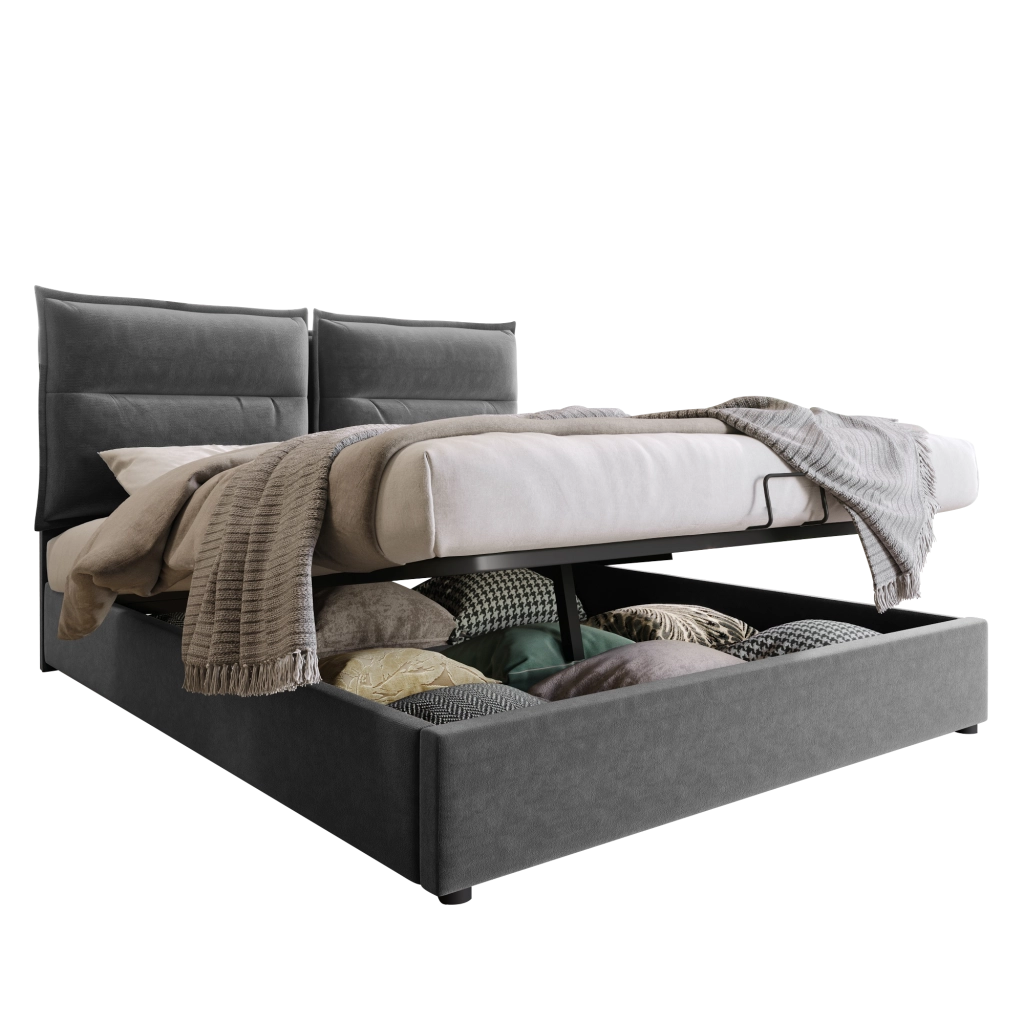 letto imbottito velluto grigio 140x200 cm