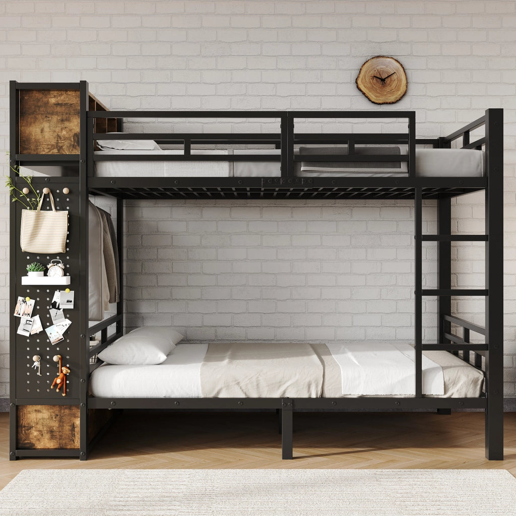 Letto a castello 120 × 200 cm con contenitore laterale, appendiabiti, cassetto, pannello forato et senza materasso