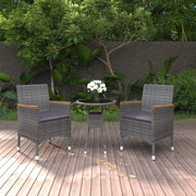 Set da Pranzo per Giardino 3 pz in Polyrattan Grigio cod mxl 37932