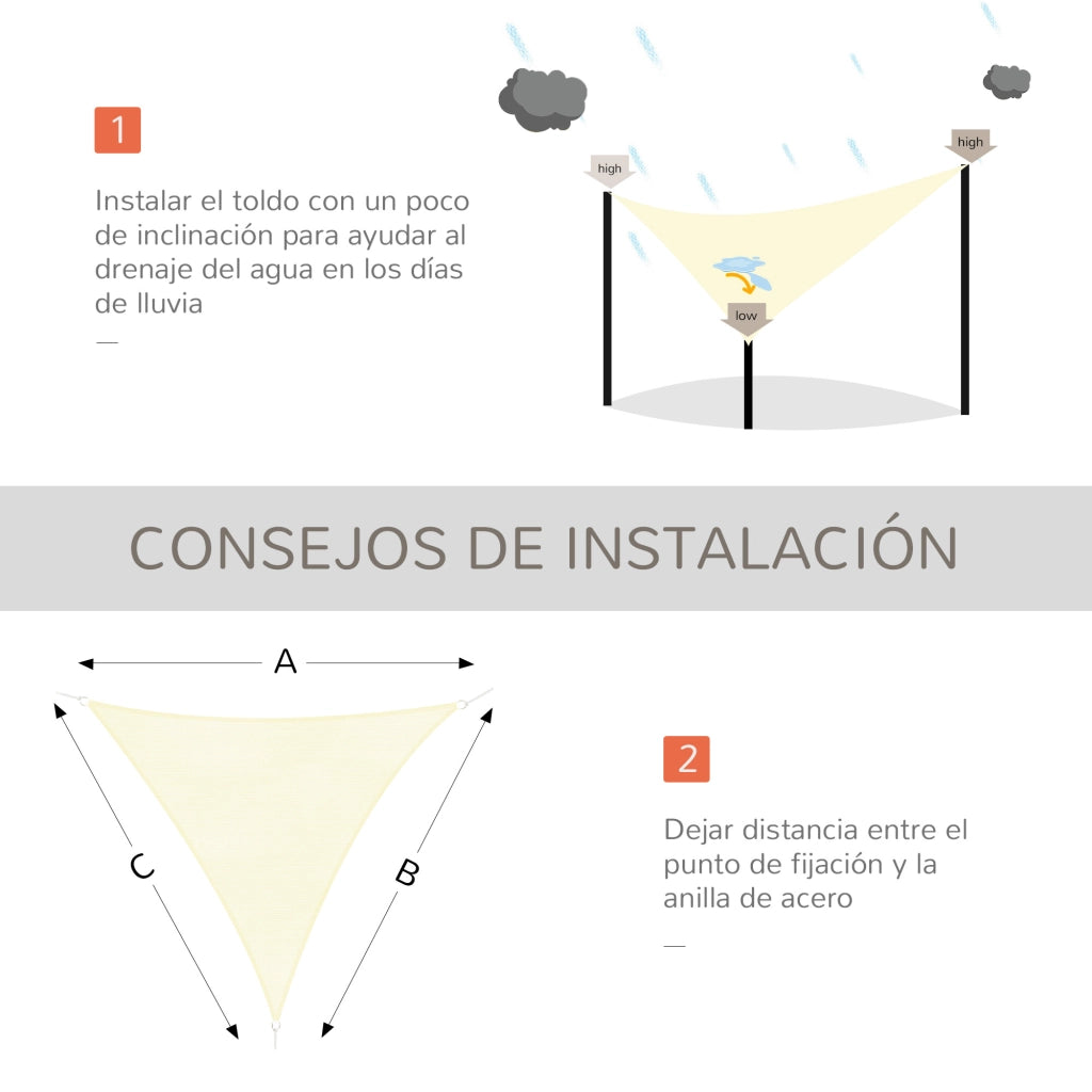Toldo Vela Triangolare per Giardino Patio ¨C zephmum ¨C 4x4x4 m HDPE Beige