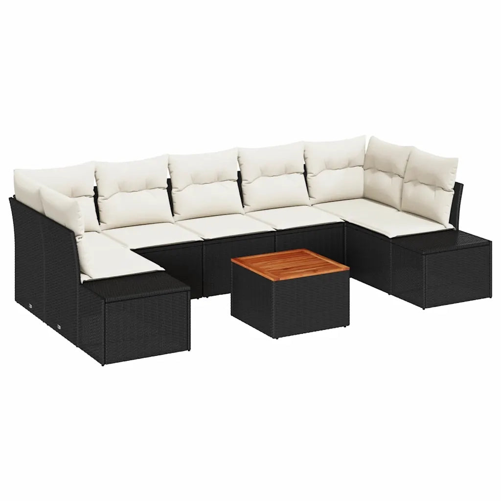 Set Divano da Giardino con cuscino 8 pcs Nero polyrattan 3347922