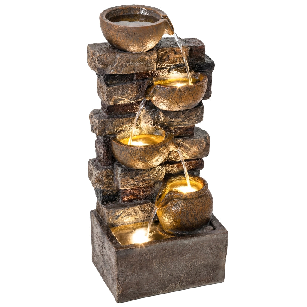 Fontana da Giardino a Cascata con Luci LED ¨C zephmum ¨C Marrone Rustico