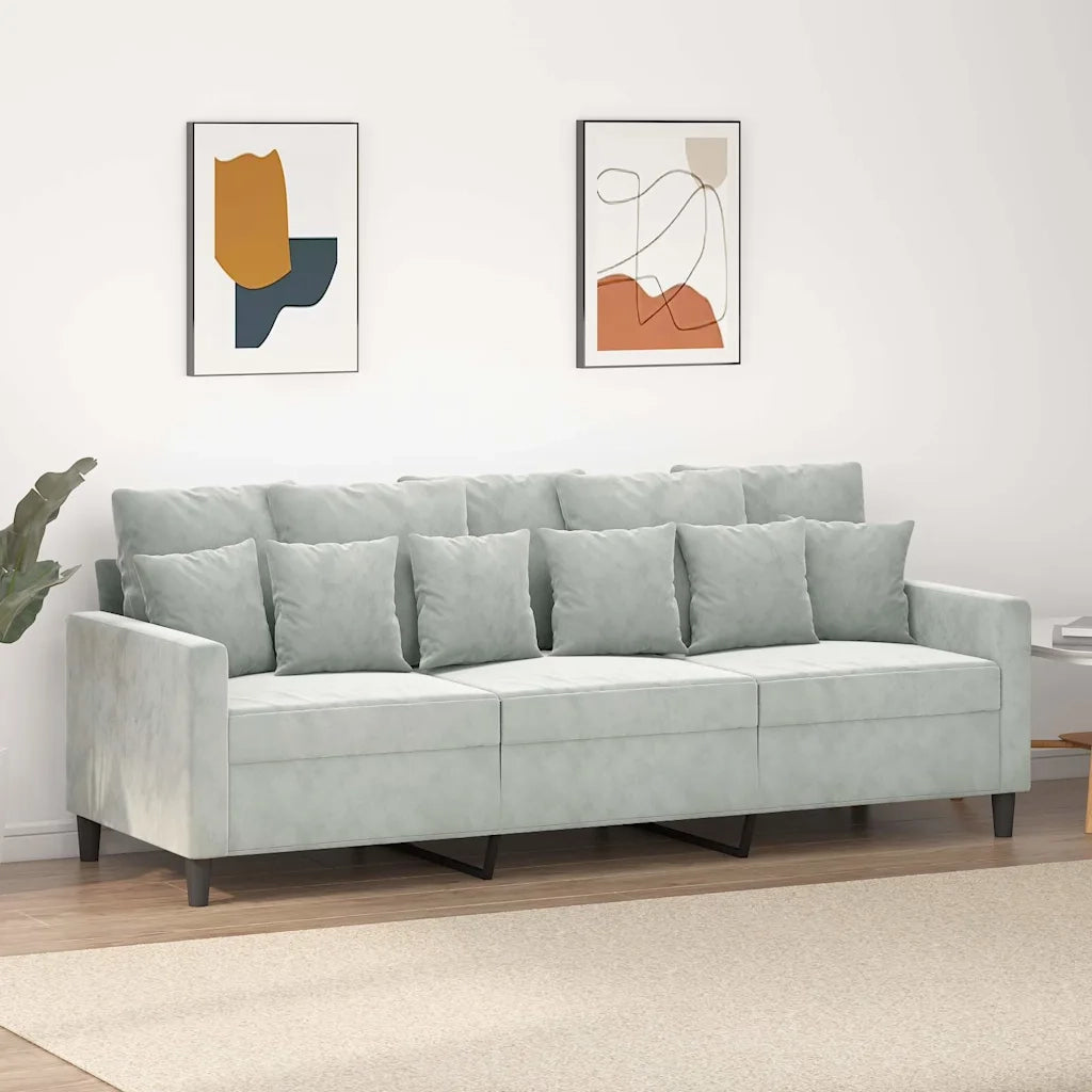 Divano | Divano da soggiorno | Sofa a 3 Posti Grigio Chiaro 180 cm in Velluto