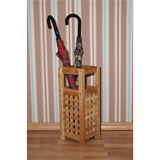 Portaombrelli in legno di noce, design a traliccio