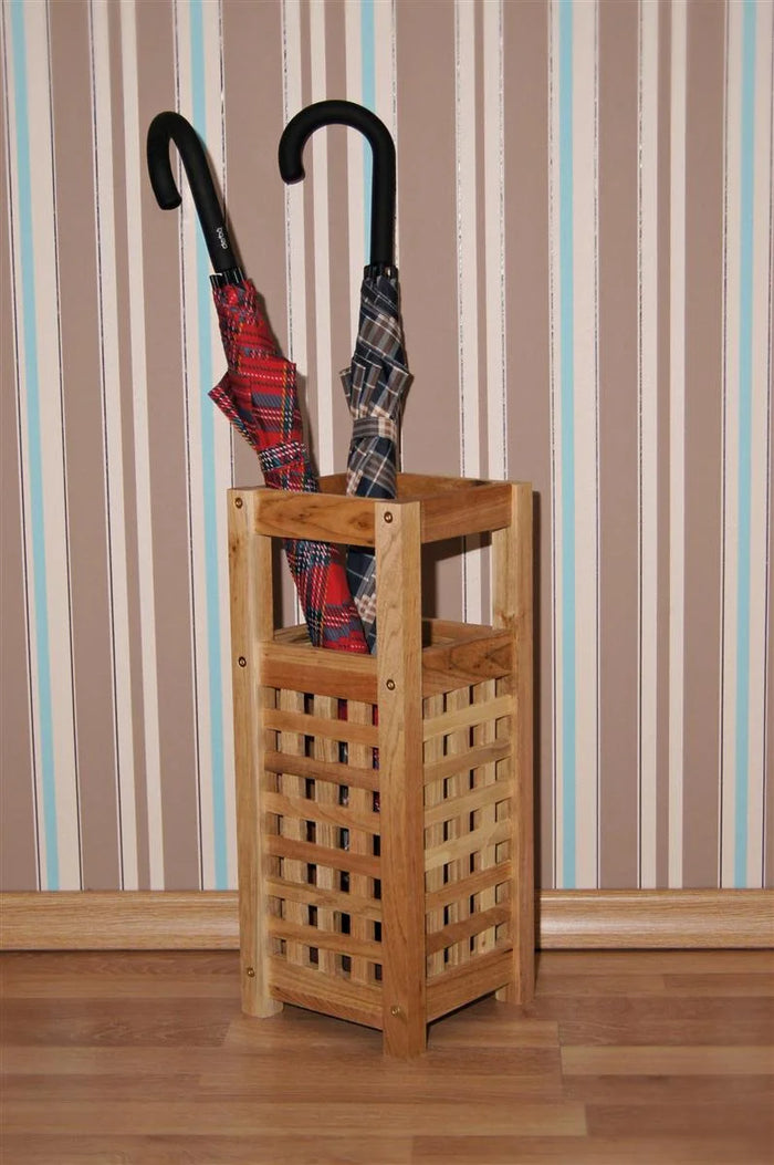 Portaombrelli in legno di noce, design a traliccio