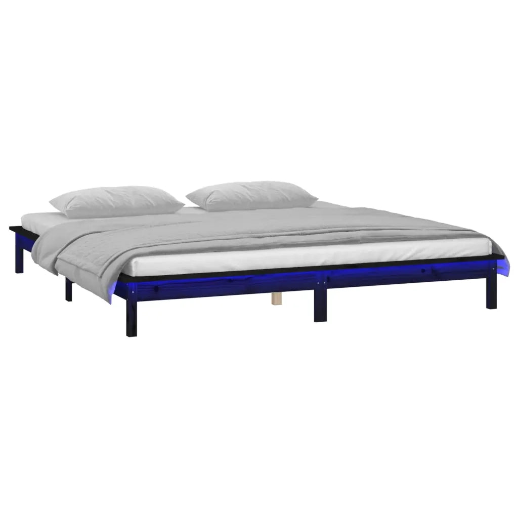 Giroletto con LED-Struttura Letto Nero 140x190 cm in Legno Massello