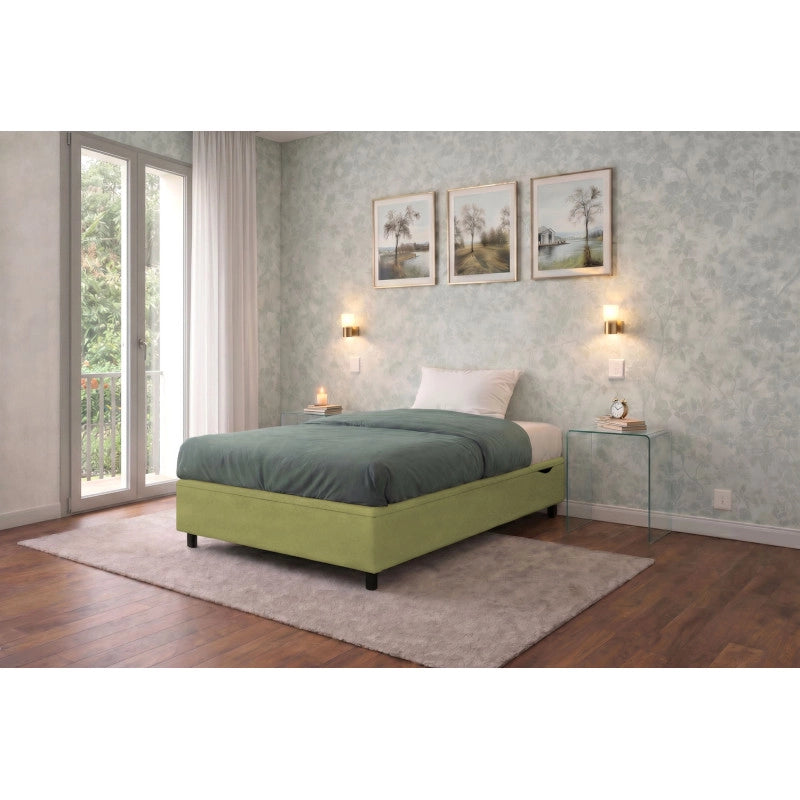 Letto imbottito Singolo 80x200 cm BoxMax - Contenitore,Microfibra,Tè verde