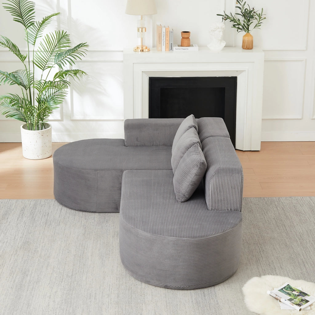 Divano angolare L 3 posti ¨C Minimal ¨C tessuto cord grigio chiaro 220cm con cuscini braccioli imbottito