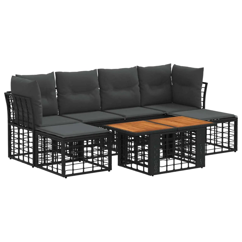 Set Divano da Giardino 7 pz Nero e Grigio scuro polyrattan 3437891