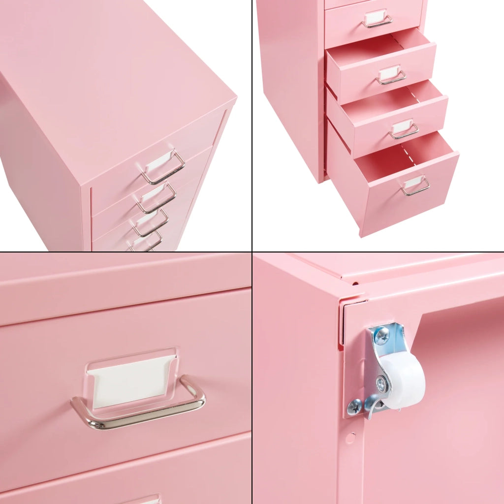 Mobiletto da ufficio mobile contenitore su ruote con 5 cassetti 69 x 28 x 41 cm rosa 03_0009104