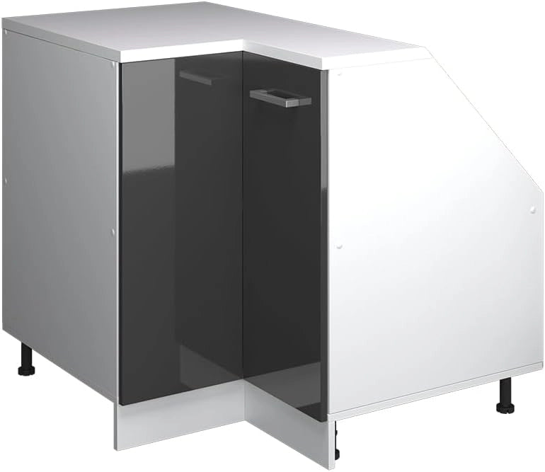 Mobile sottotetto Mobile angolare Rion, Antracite lucido, 75.6 x 81.6 cm con 1 porta, carcassa dell’armadio profondità 60 cm, adatto per il salvaspazio sotto tetti spioventi