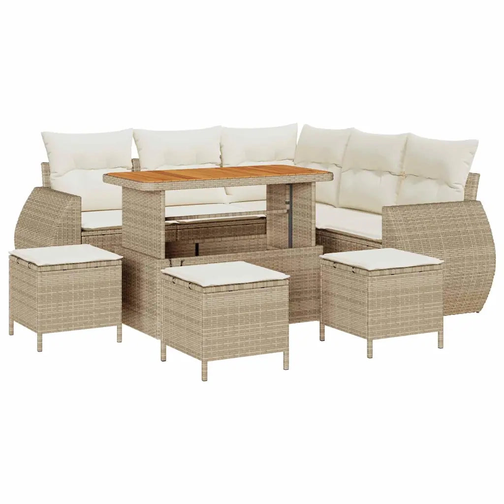 Set Divano da Giardino 9 pcs Beige e Crema polyrattan