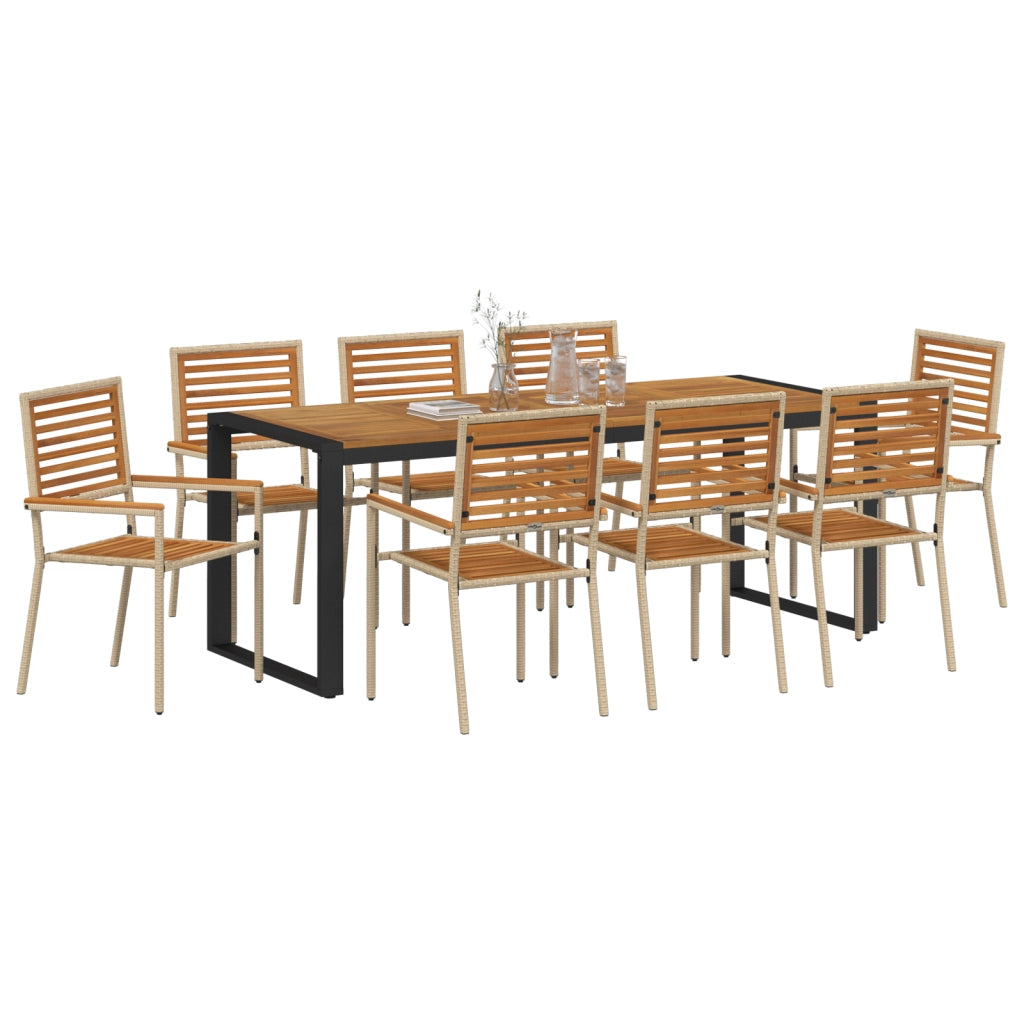 Set da pranzo da giardino  9 pezzi beige in polyrattan acacia