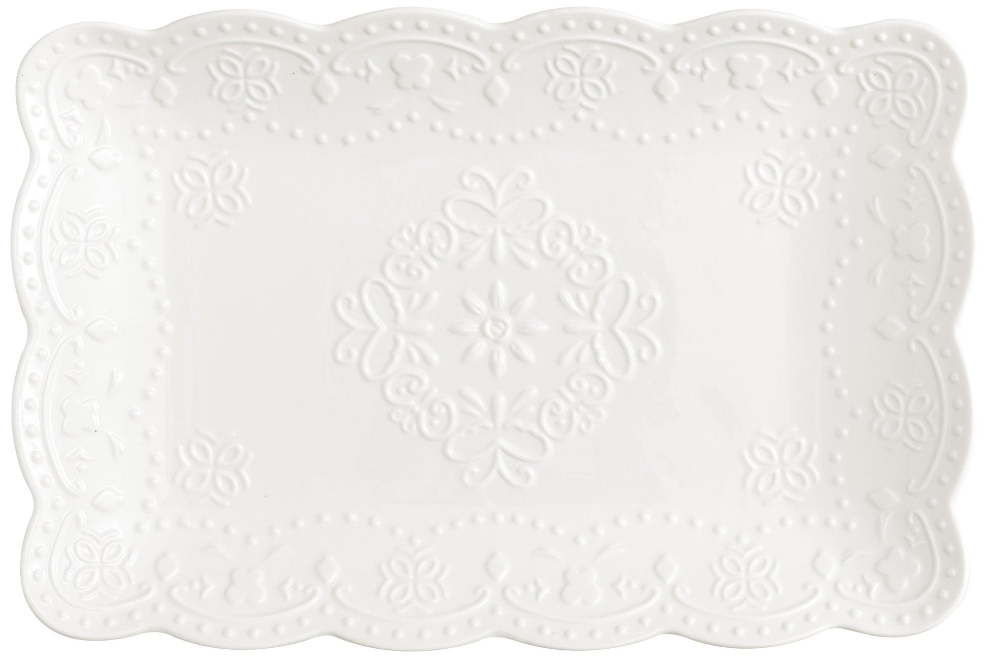 Vassoio Rettangolare 30,5x20,5 cm Traforato in Porcellana Kaleidos Charme Bianco