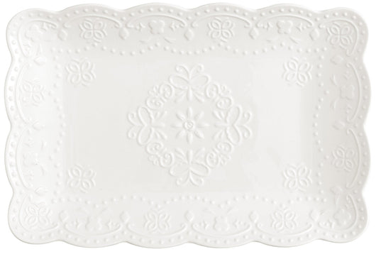Vassoio Rettangolare 30,5x20,5 cm Traforato in Porcellana Kaleidos Charme Bianco