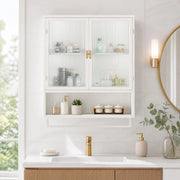 MOBILE A MURO a 2 ante 60 cm in vetro e metallo bianco