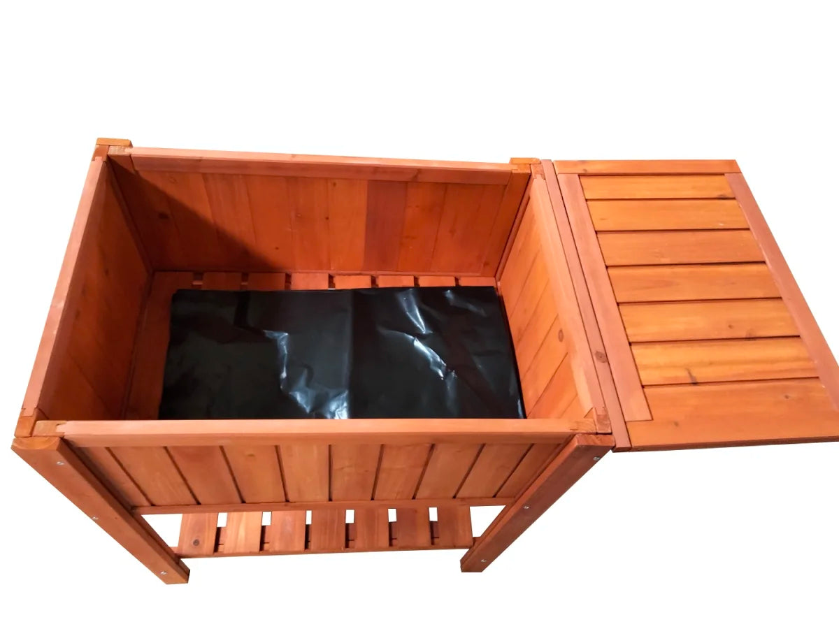 Letto rialzato con tavolo, fioriera, cassone freddo, orto