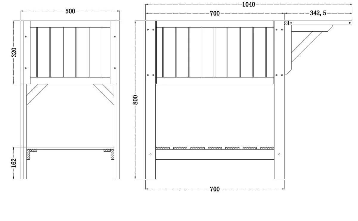 Letto rialzato con tavolo, fioriera, cassone freddo, orto