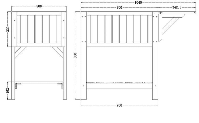 Letto rialzato con tavolo, fioriera, cassone freddo, orto