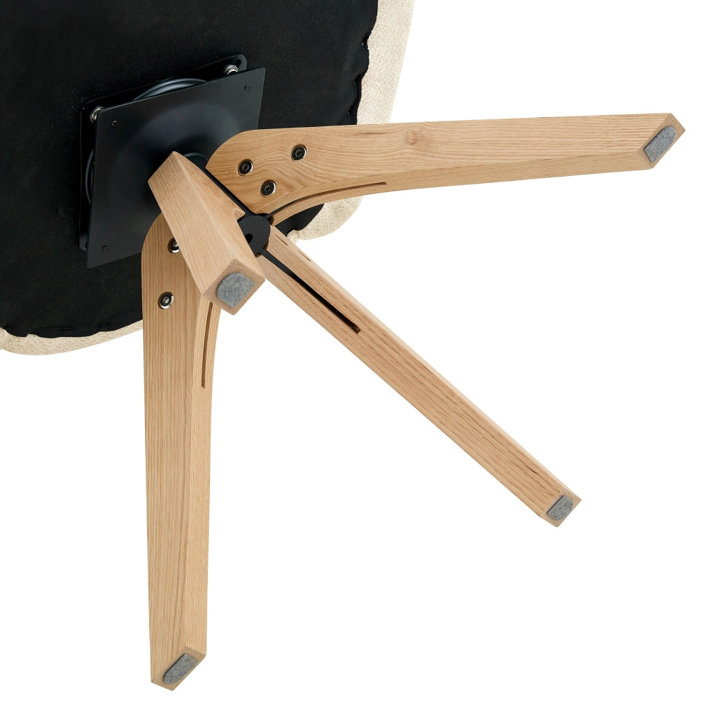 Set di 2 sedie girevoli da pranzo in tessuto strutturato beige-bianco con gambe in legno massello, rotazione 360° e portata fino a 120 kg