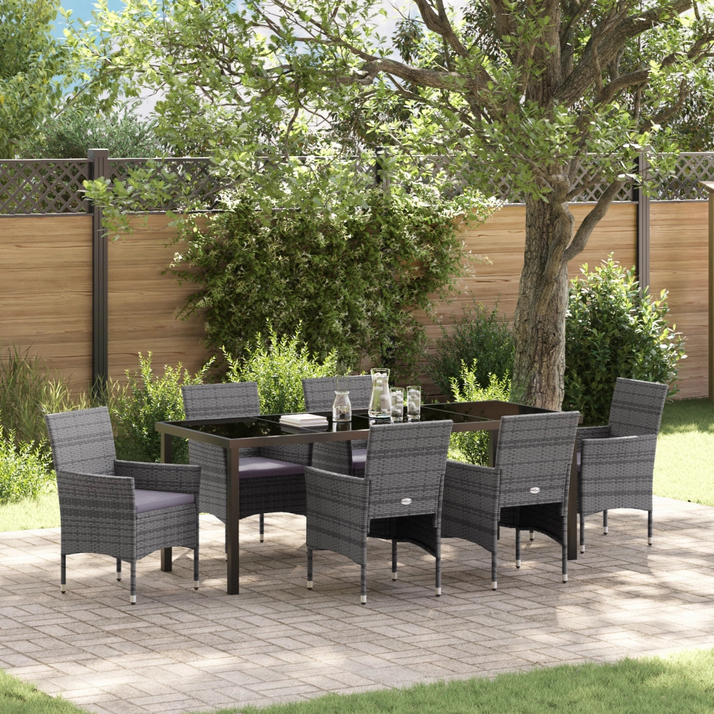 Set da Pranzo da Giardino 7 Pezzi Grigio Rattan Poly